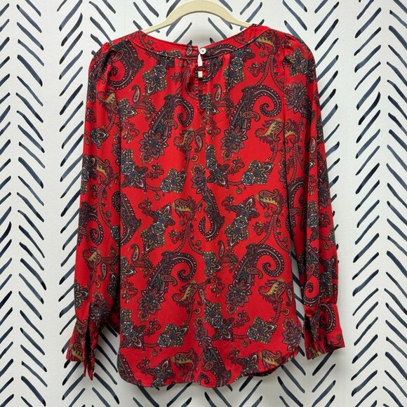 LOFT Red Paisley Print Long Sleeved Blouse - XS - Picture 5 of 5